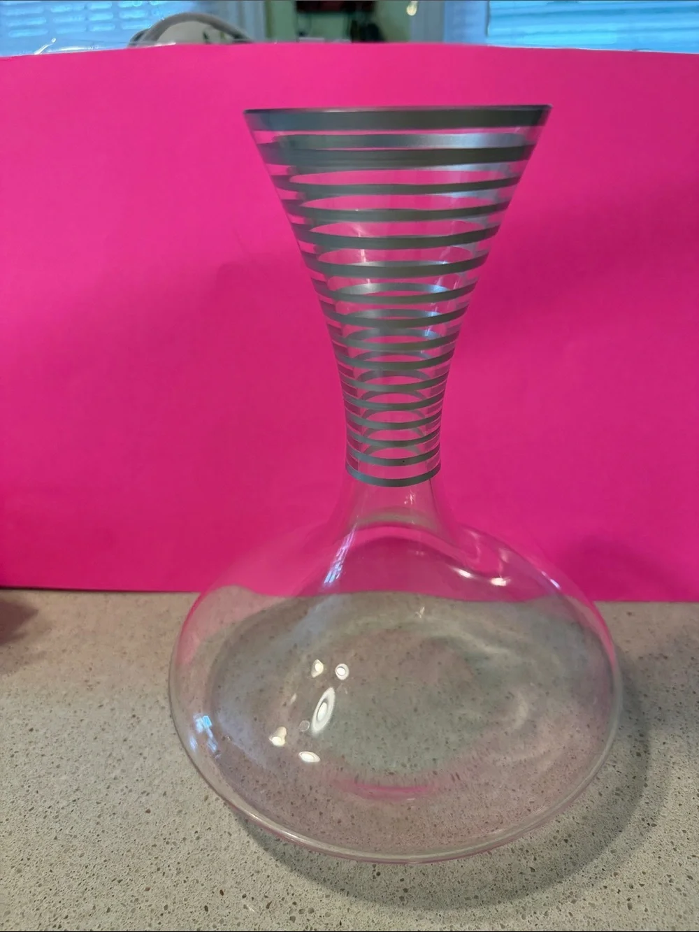 Clear Glass Wine Decanter with Silver Stripe Neck